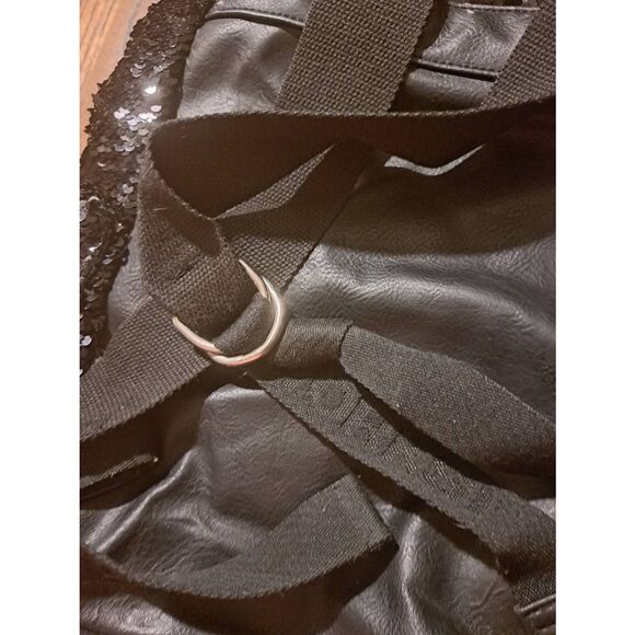 It Works Black Sequin Leather Adjustable Backpack Two Outer Side Compartments - Picture 5 of 8